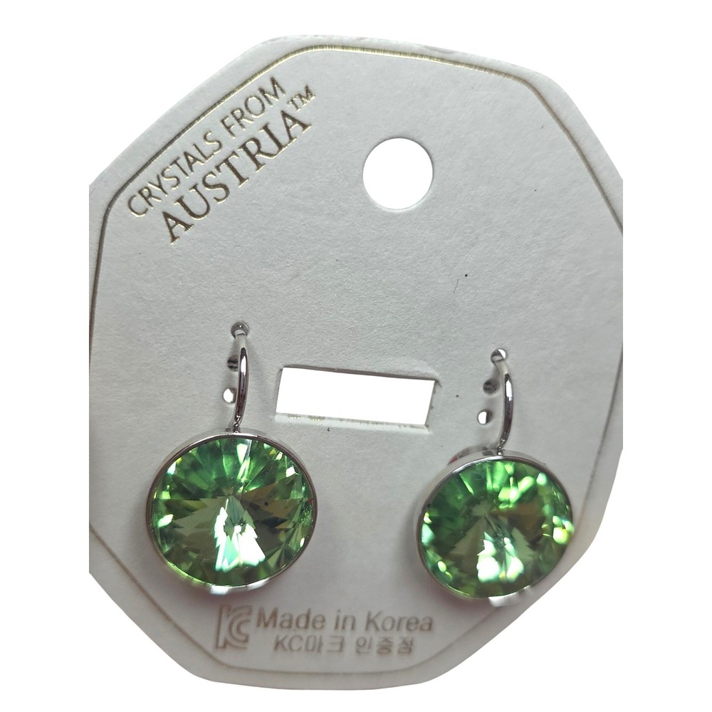 NWT Swarovski Element Peridot LiteGreenLeverback Earrings 15mmRound PlatinumPL°